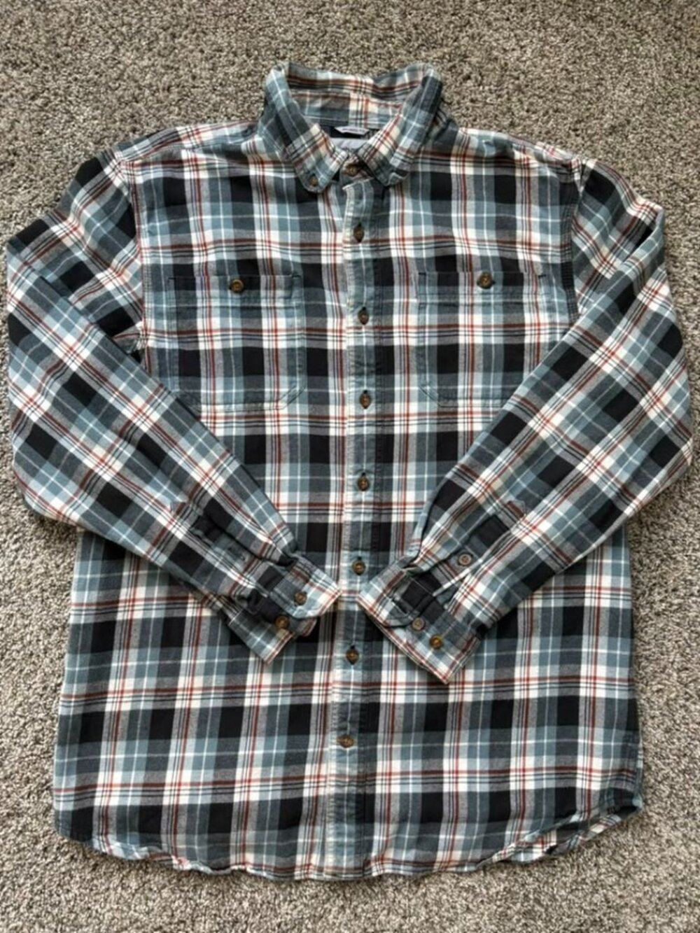 Carhartt Relaxed Fit Plaid Shirt L Tall Workwear Gray Black Cotton